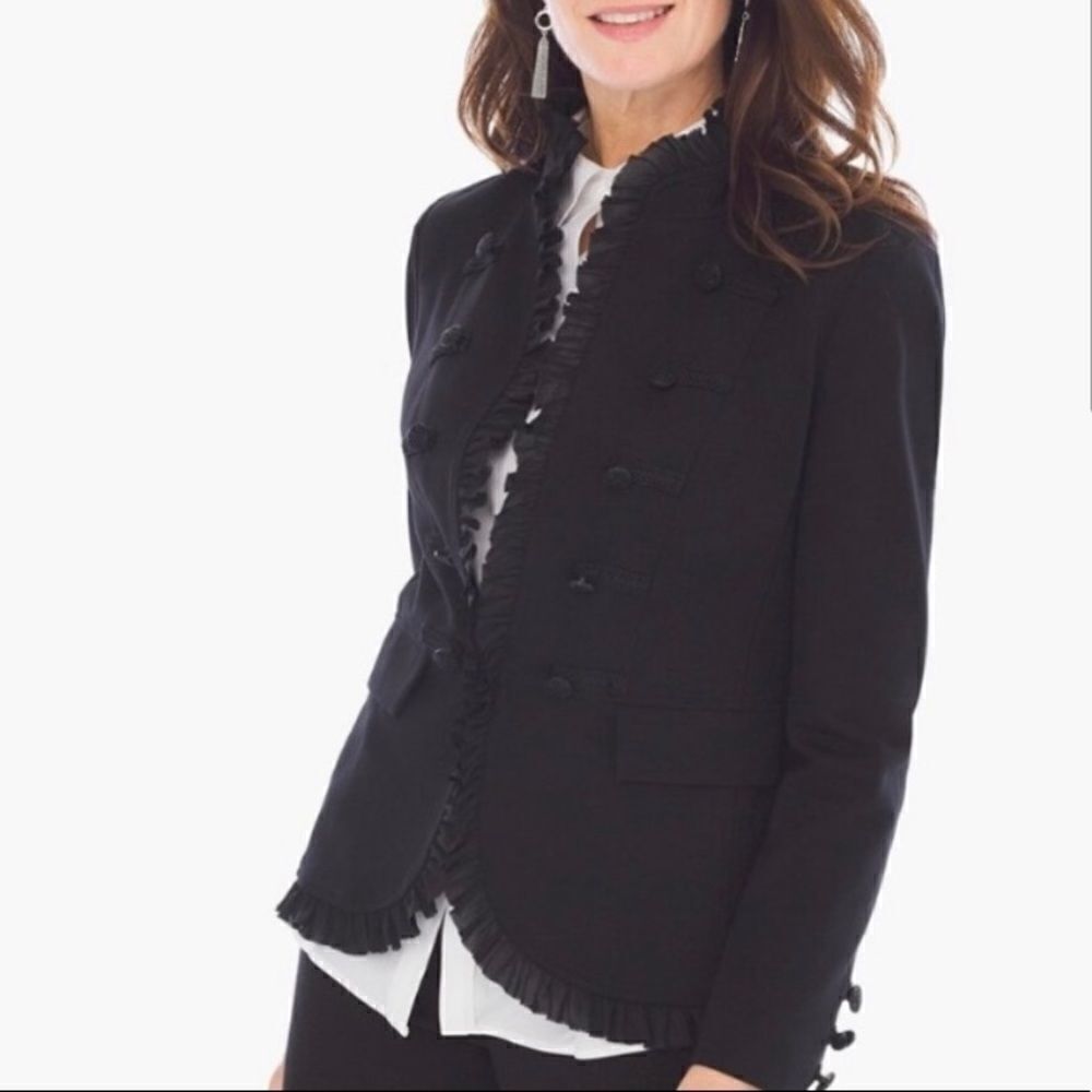 NWT Chico's Novelty Trim Ponte Military Jacket Black Size 1